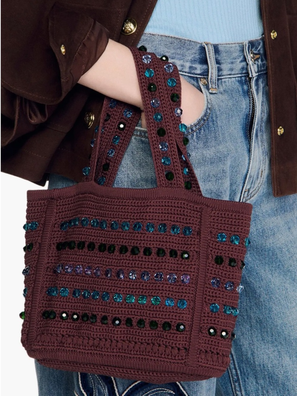 SANDRO Hand-Crocheted Embellished Tote